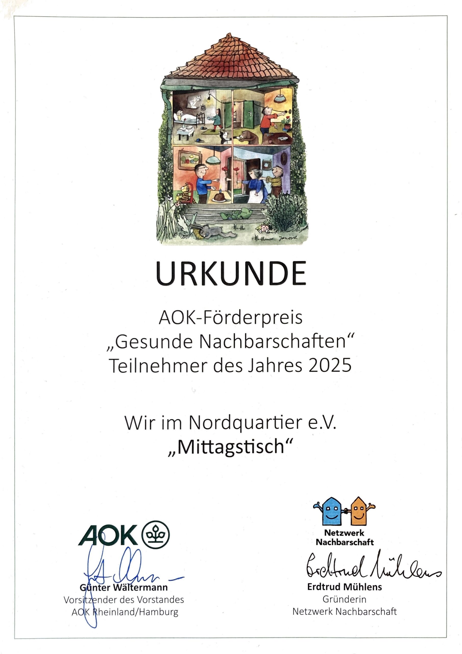 Urkunde vom AOK Preis